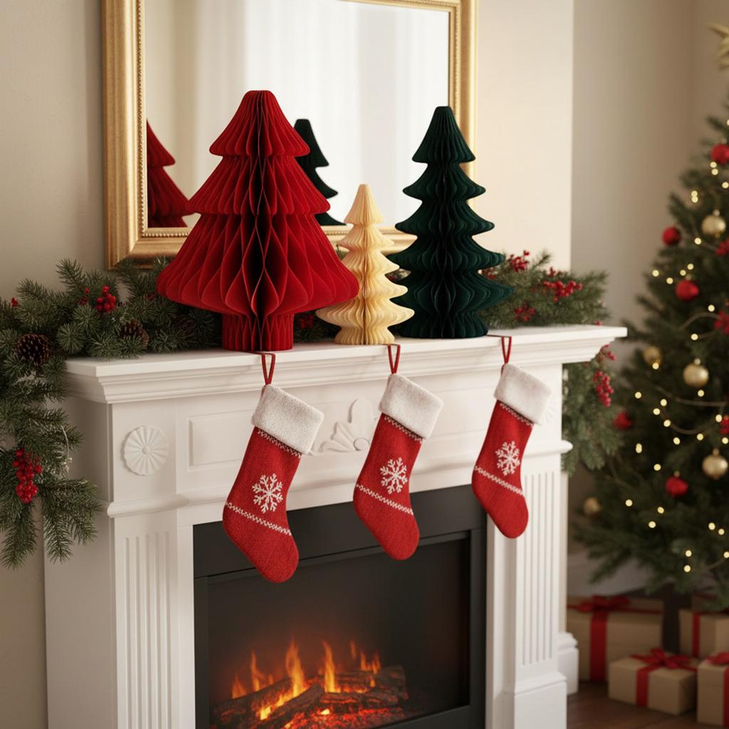 Honeycomb Christmas Tree Decoration 2pcs/3pcs 3D Artificial Tree Centerpiece Rustic for Mantel Xmas Tabletop Centerpiece