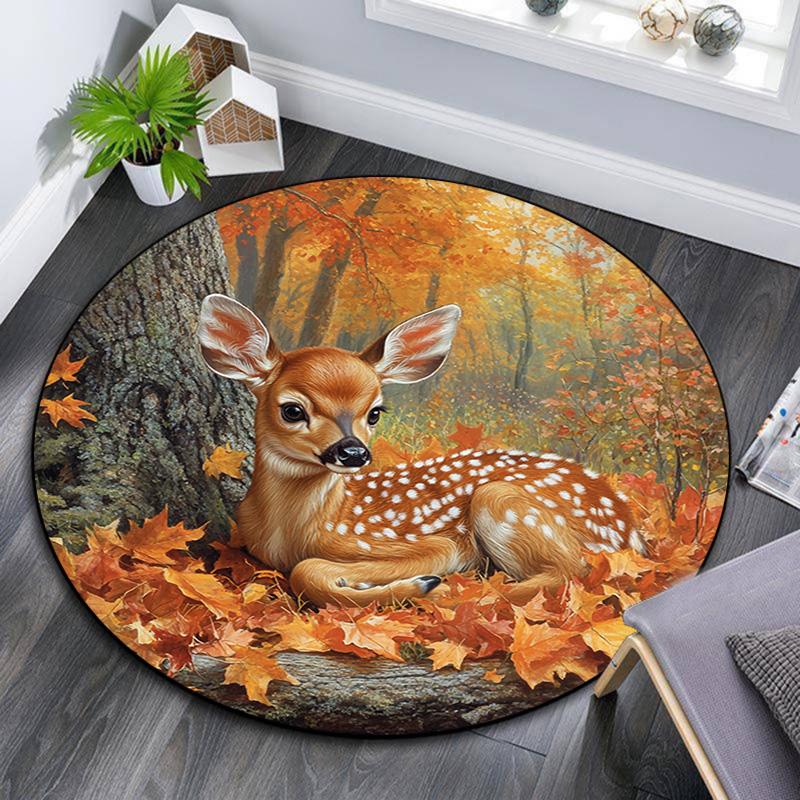 Autumnal Fawn Round Area Rug,Carpet Rug for Living Room Bedroom Sofa Playroom Decor,Non-slip Floor Mat