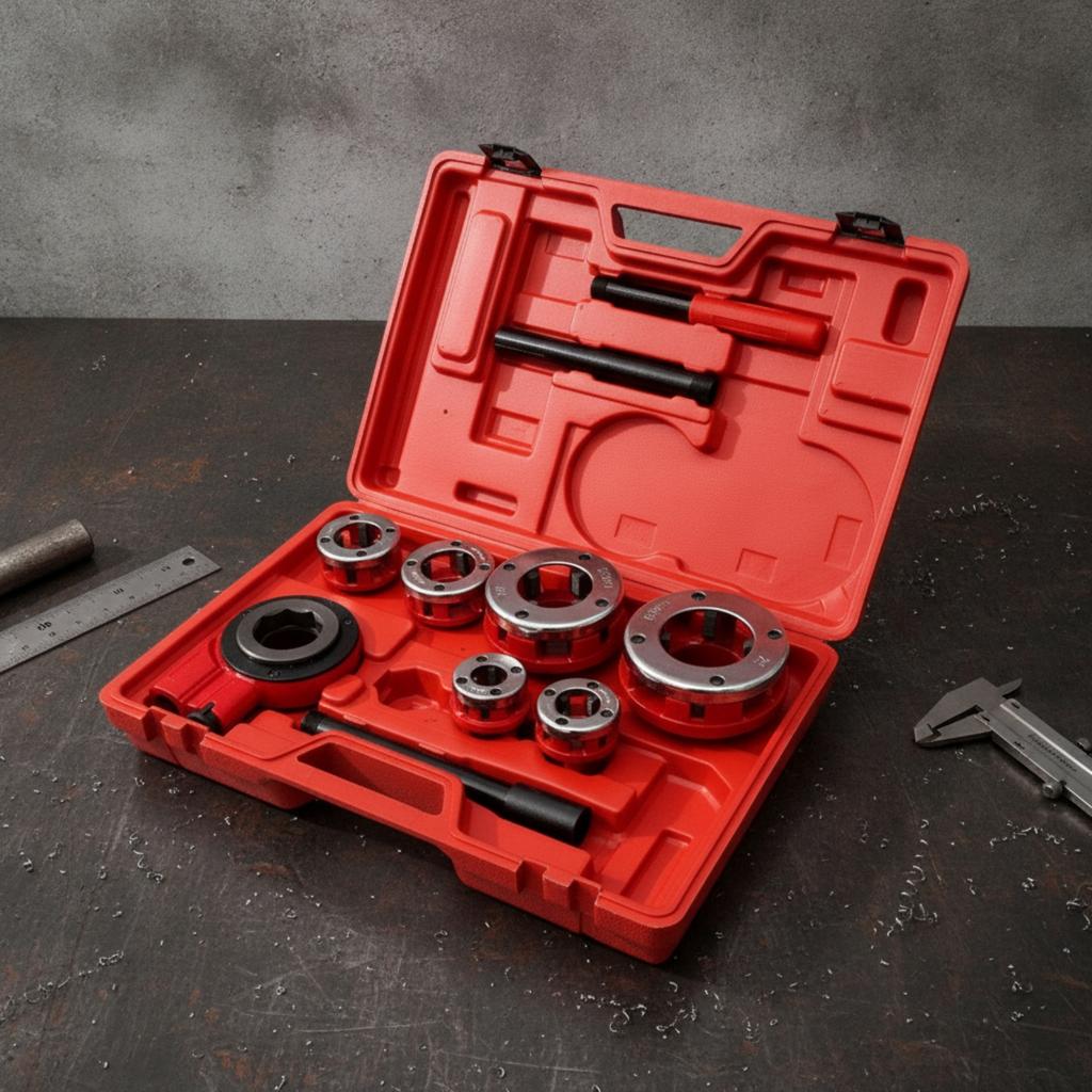 Industrial Pipe Threader Head Set Portable Pipe Threading Tool with Organized Storage Hard Case for Home Plumbing and Repair