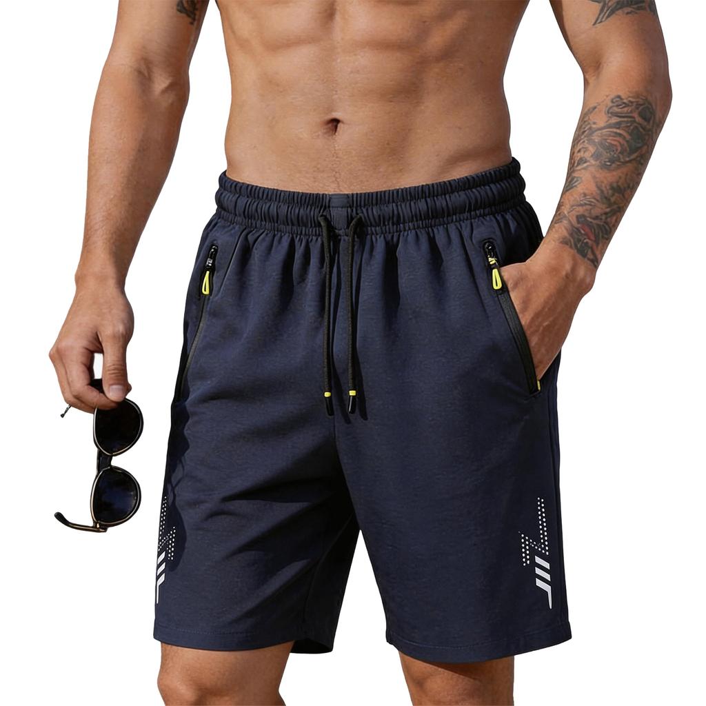 Men Athletic Shorts with Drawstring Waist Zipper Pockets Lightweight Breathable Quick Dry Sportswear for Training Running Gym Workout