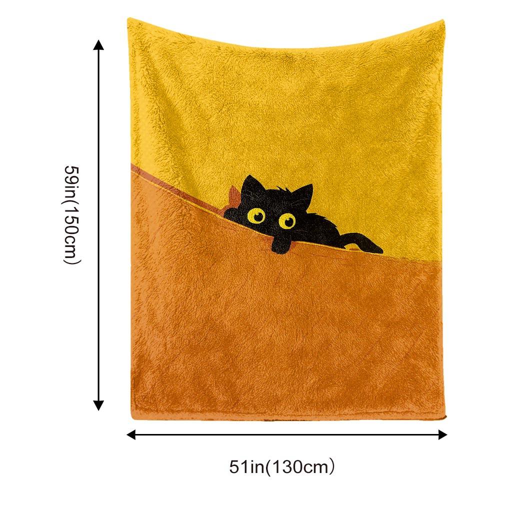 A cat with a yellow background Flannel printed blanket suitable for all seasons suitable for living room office sofa and travel