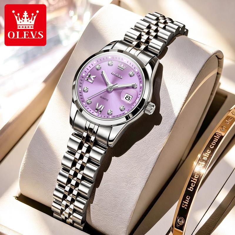 Womens Watches Elegant Fashion Pink/Purple Quartz Watch for Lady Stainless Steel Strap Waterproof