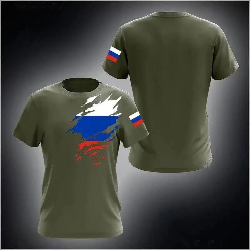 Popular Russian Men's T-Shirt Casual Loose Crew Neck Russian Flag Short Sleeve Top Men's Clothing