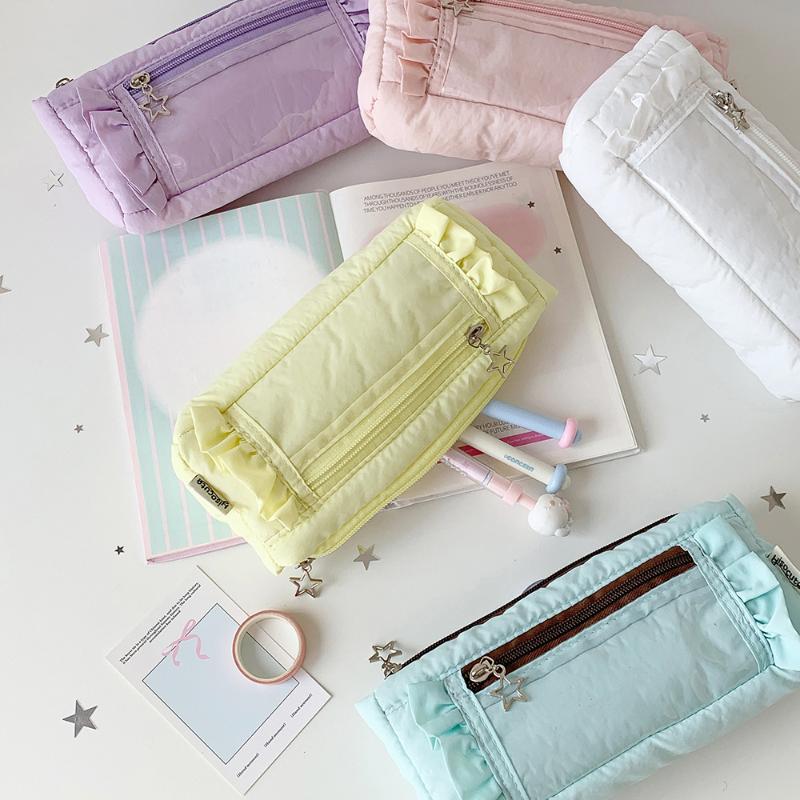 Soft Zippered Star Pencil Case With Transparent Display Lightweight & Spacious Pencil Cases Bag School Supplies Pastel-Colored