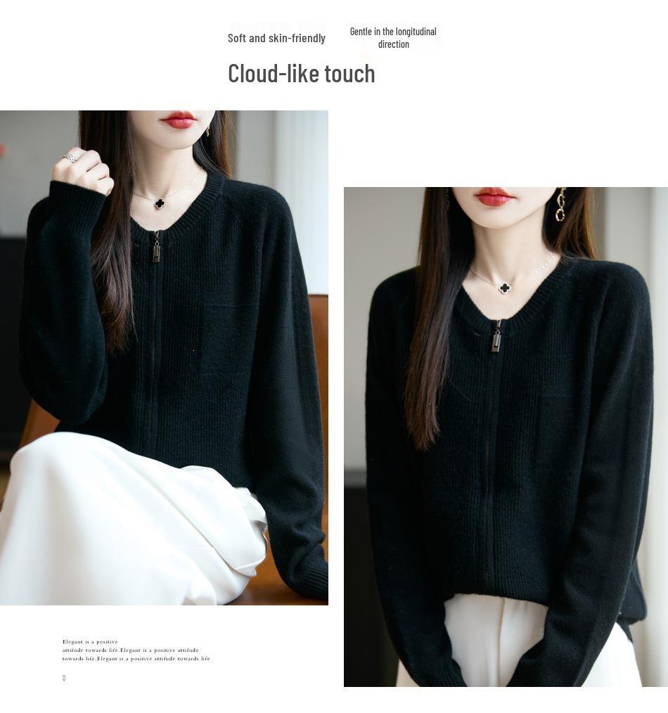 2026 Autumn/Winter Korean Style Solid Knit Zipper Cardigan - Soft, Skin-Friendly, Trendy Round Neck Sweater.