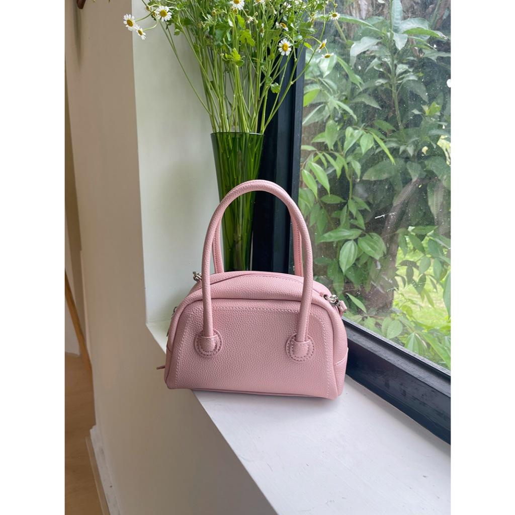 IELGY Niche design blue lychee-print soft texture one-shoulder handbag