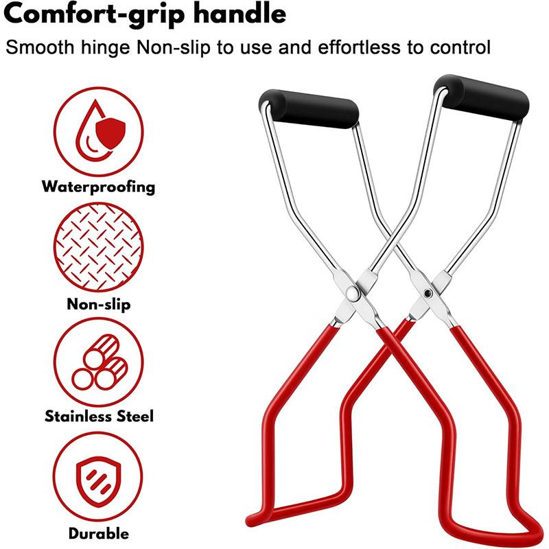 Canning Jar Lifter Tongs Stainless Steel Jar Lifter with Rubber Grips Kitchen Canning Tongs Fits all Canning Jar Sizes JT588