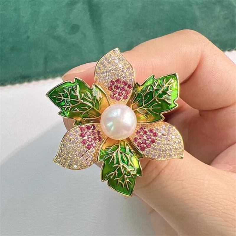 Elegant Fashion Flower Pearl Brooches For Women Girls Rhinestone Suit Coat Clothing Jewelry Accessories Gifts