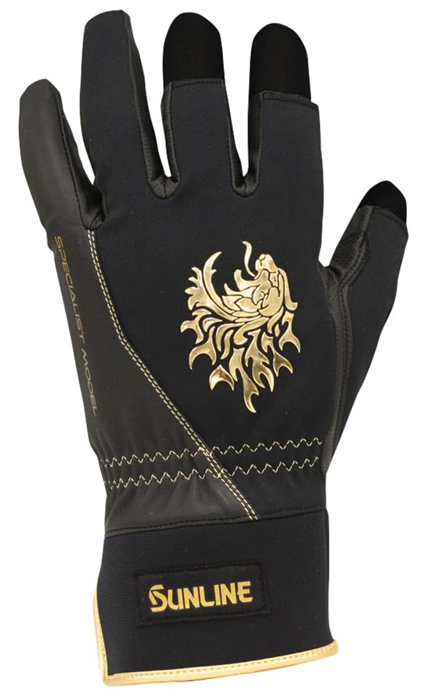 SUNLINE Specialist Windproof LL Black x Lion Gloves, 3-Finger Cut, Size, Gold, SUG-239