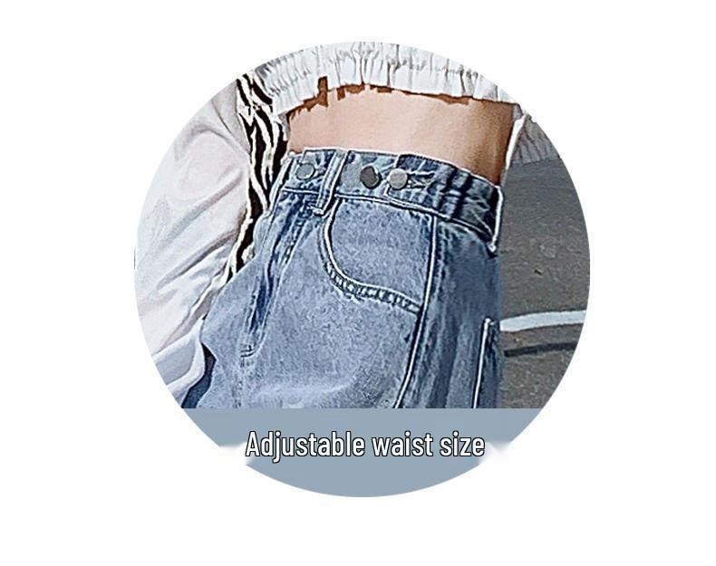 Women's High-Waisted Multi-Button Adjustable Jeans: Slimming Loose Fit Korean Style Wide-Leg Floor-Length Pants