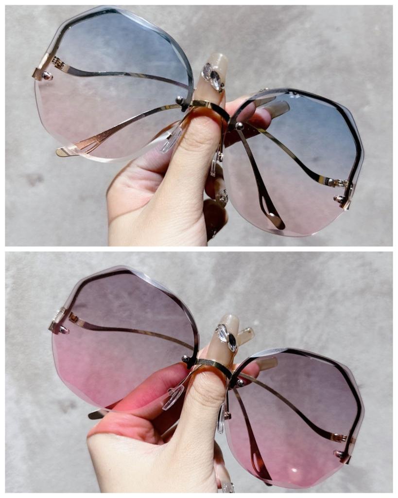 2pc Sunglasses For Women Fashion Rimless Beach Gradient Sunglass Lady Retro Summer Shades UV400 Eyeglasses