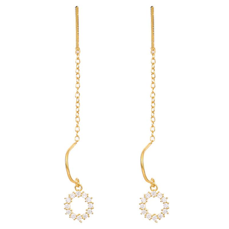 

925 Sterling Silver Geometric Long Tassel Round Crystal Drop Earrings For Woman Piercing Jewelry Aretes De Mujer Party Gift золотий