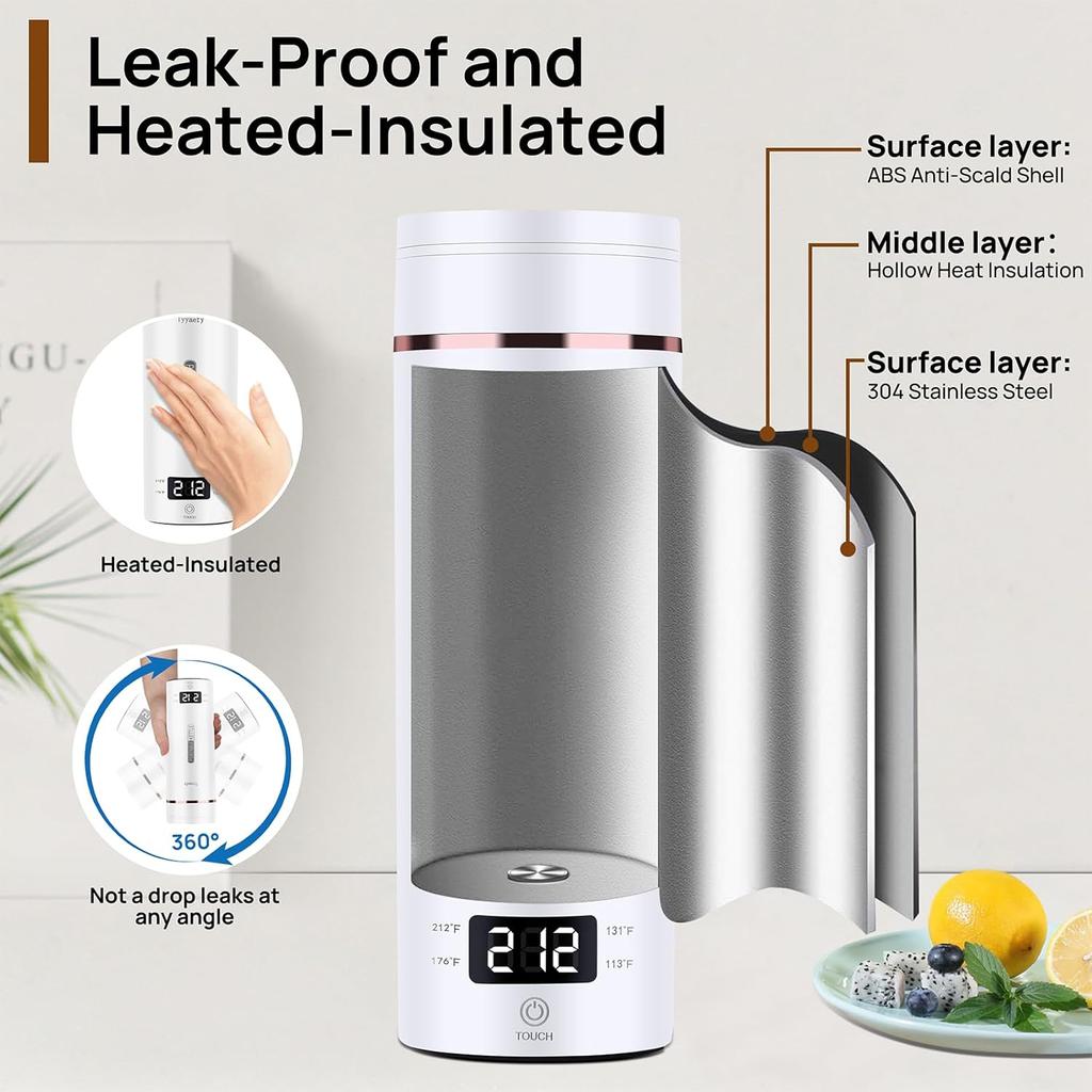 Travel Portable Electric Kettle,Tea Coffee Kettle, Boiled Water Kettle for Rapid Heating & Boiling, Leak Proof & Heated-Insulated, 450mL & 304