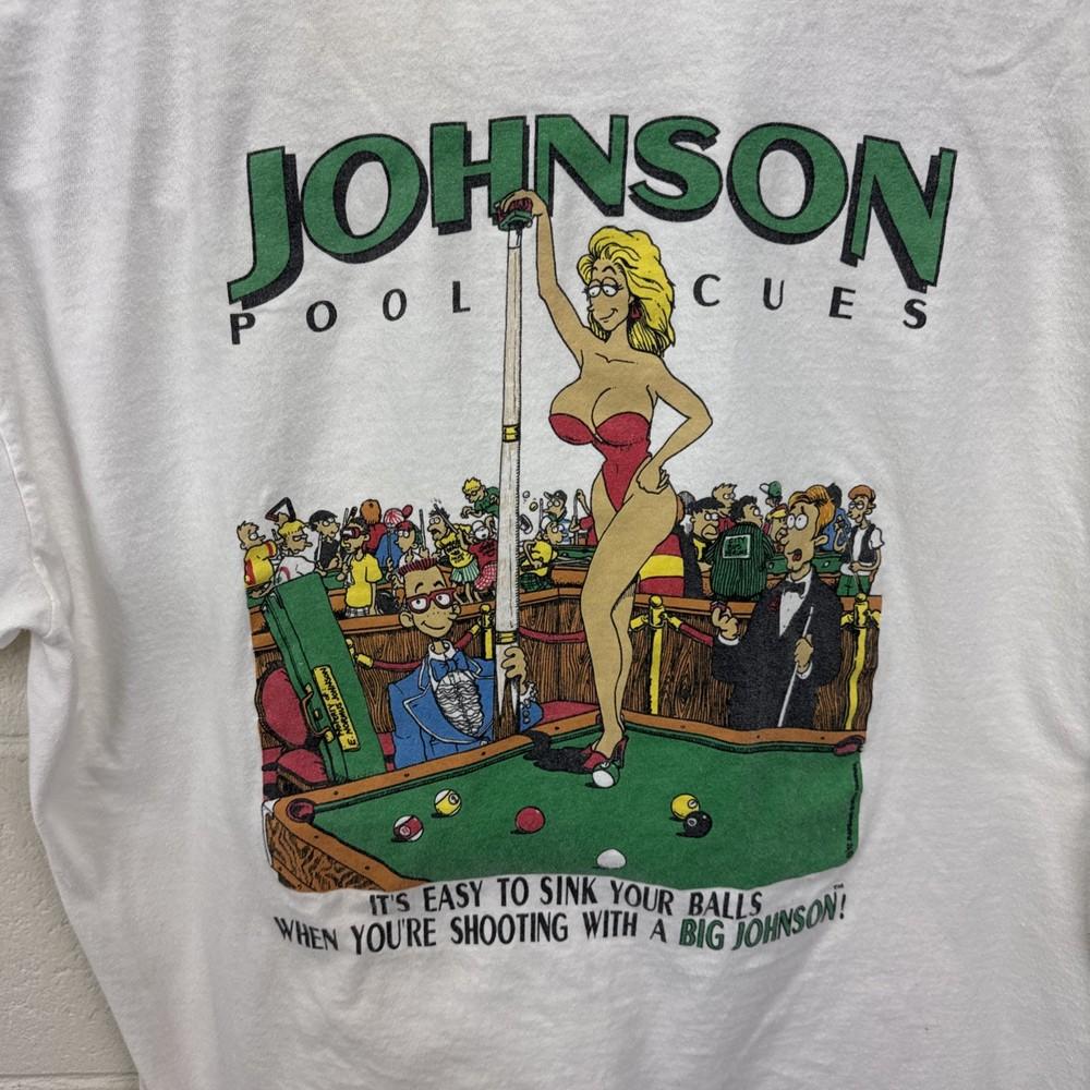 VTG 90s Big Johnson Pool Cues T Shirt Funny Humor Billiards Men XL Single Stitch Unisex T-Shirt