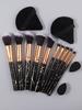 Beginner 10pcs Soft bristle makeup brush set,4 dry and wet dual-purpose makeup powder puffs and spongeegg makeup toolcombination