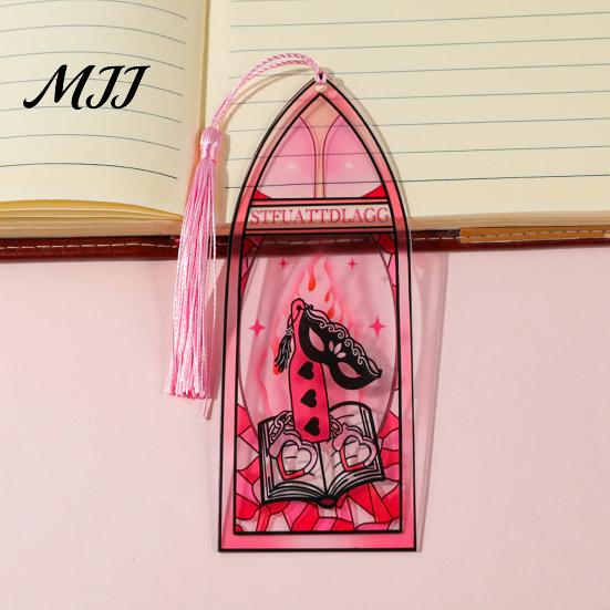 Book Page Marker Stained Glass Art Acrylic Bookmark, Halloween Dark Aesthetic Mark, Transparent Lightweight with Tassel, Gifts for Readers &
