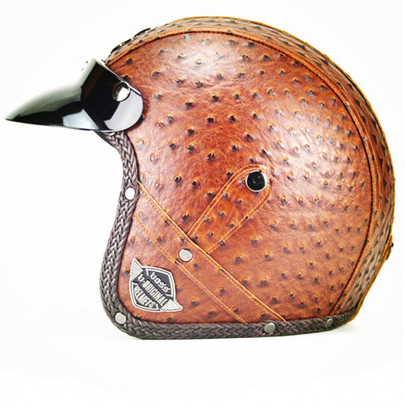 Open Face Retro Helmet Motorcycle Helmet Vintage Retro PU Leather Motocross Scooter Jet Glasses