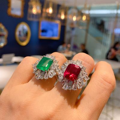 Schmuck Seiko Luxus Einlage Imitation Rotes Glas Smaragd Rechteckig Spitze Damenring Haupt 10 * 12