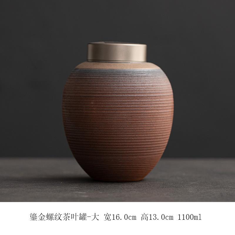 Tin lid threaded gold-plated tea can Japanese coarse pottery size sealed storage jar tea warehouse Ceramic candy storage jar