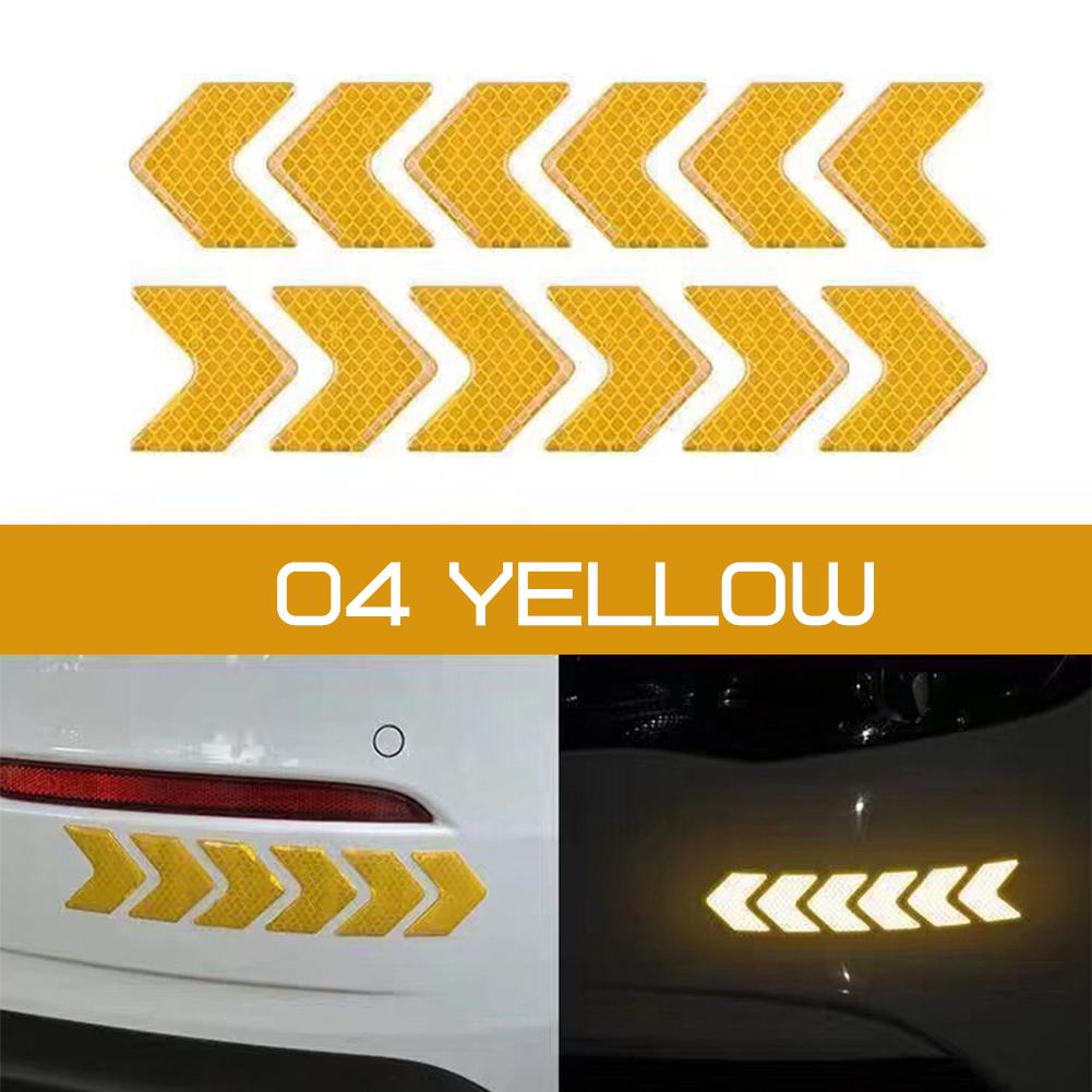 

12 шт./компл. светоотражающие наклейки для автомобиля со стрелками, предупреждающие наклейки для мотоцикла, авто, задний бампер, аксессуары для декора автомобиля жёлтый