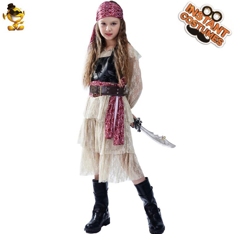 Halloween-Piratenkleid für Mädchen aus Spitze, Piraten-Cosplay-Party-Kostüme für Mädchen, Piraten-Bühnenkostüme