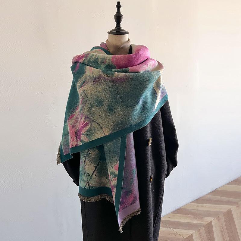 Women's Winter Floral Retro Imitation Cashmere Shawl - Fashionable & Warm Gift Scarf