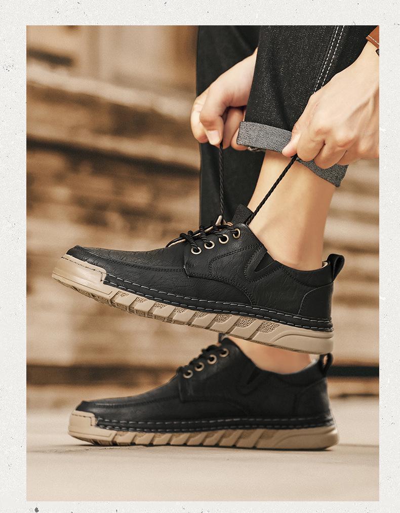 2025 Autumn Men's Breathable Leather Moccasins: Soft Sole, Hand-stitched, Low-top, Lace-up Casual Driving Shoes