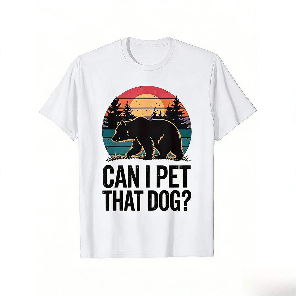 Funny Can I Pet That Dog Vintage Mens Tshirt Streetwear Cotton Harajuku Tee Women Sleeve Oversized Tops Unisex Allseason