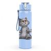 1PC Gray Cat Sitting Cute 750ml Color Plastic Sports Water Bottle Leakproof Flip Straw Lid Suitable for Sports Office Home Use