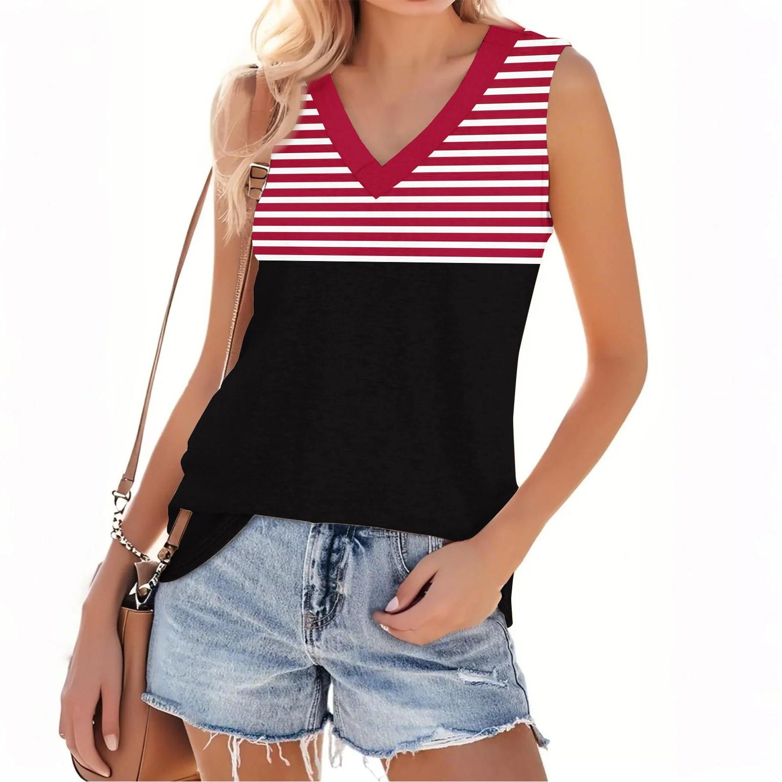 

Женская мода повседневный повседневный универсальный полосатый фактурный облегающий летний жилет-топ XXL красный