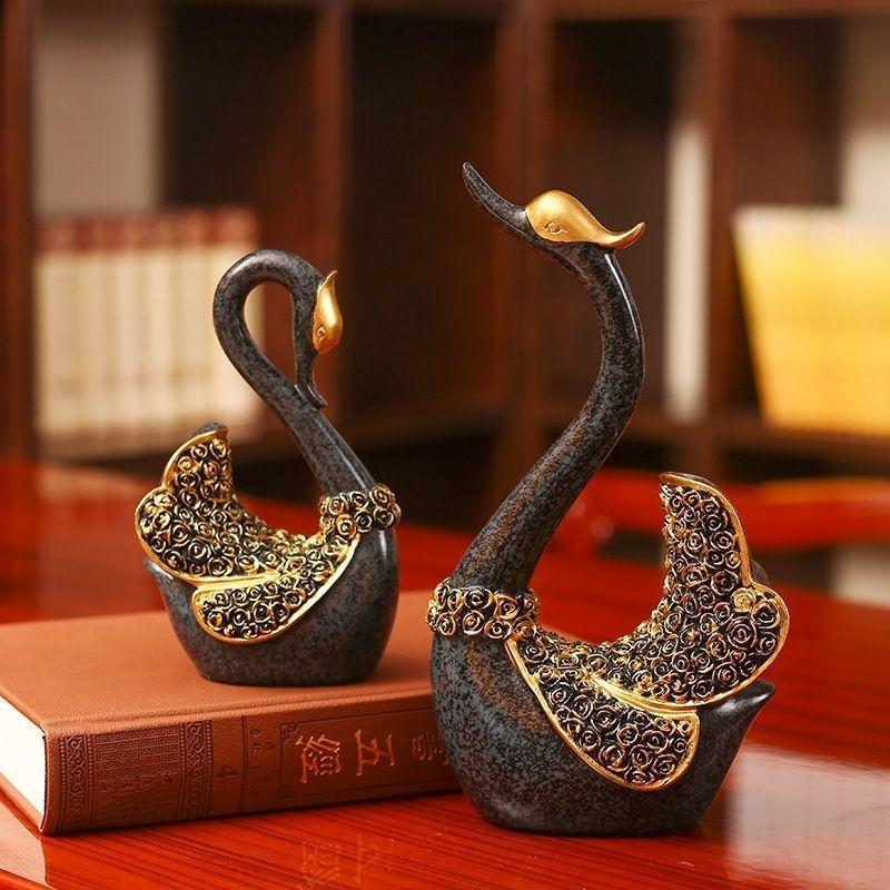 Modern Diamond Rose Couple Swan Resin Decorations Home Bookshelf Cabinet Sculpture Crafts Study Office Desk Figurines Ornaments