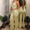 Damen V-Ausschnitt Ärmellos Slim Fit Jumpsuit Hohe Taille Gerades Bein Jumpsuit