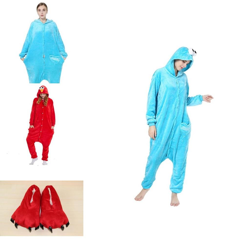 Cozy Adult Sesame Street Elmo Cookie Monster Costume Pajamas For Relaxing Sleepwear