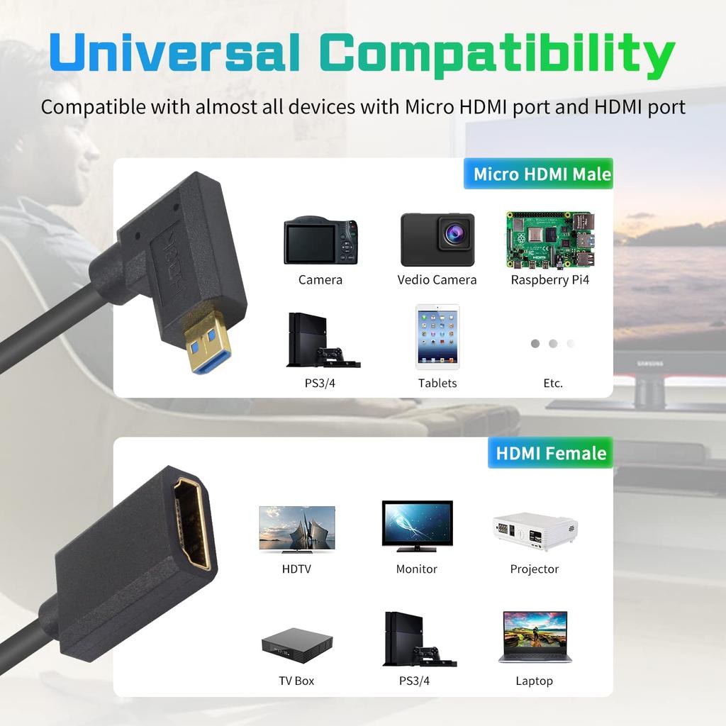 Duttek 8K 60Hz HDMI To Micro HDMI Converter HDMI Female To Micro HDMI Male Extension Cable with 48Gbps Transfer Speed for GoPro and Digital Cameras
