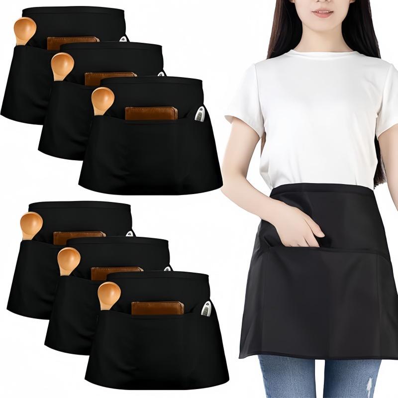 Multi-Color Triple-Pocket Half-Length Work Apron for Restaurants and Kitchens чёрный