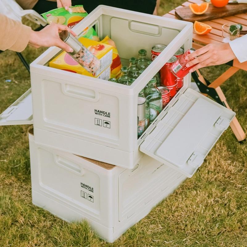 Camping Folding Storage Box Wood Lid, Camping Storage Bin, Foldable Closet Organizers Box Car Storage Container