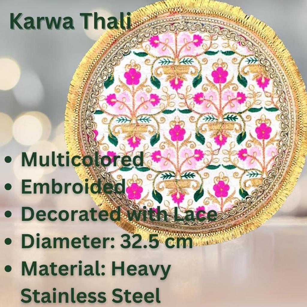 Set Completo di 6 Pezzi Thali Decorativo Artigianale per Karwachauth, Poojan, Diwali, Navratri, Varalakshmi, Lakshmi, Ganesh Aarti