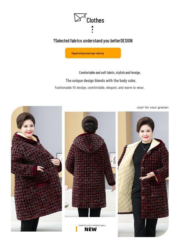 Women's Plus Size Plaid Cotton Jacket for Older Adults - Autumn/Winter Outerwear