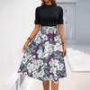 Women's Fashion Casual Belt Short Sleeve Round Neck Floral Elegant Temperament Dress