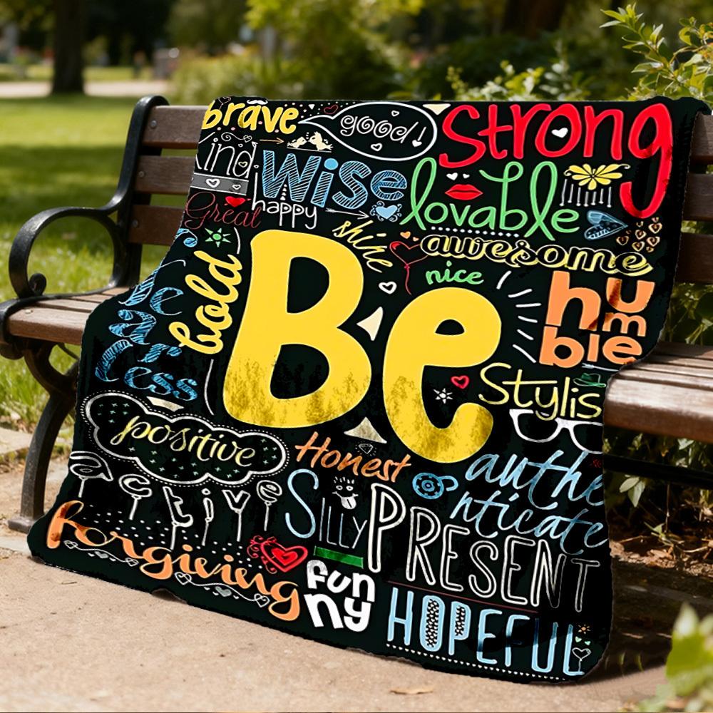 1pc Inspirational Quotes Print Outdoor Blanket, Lightweight Polyester,