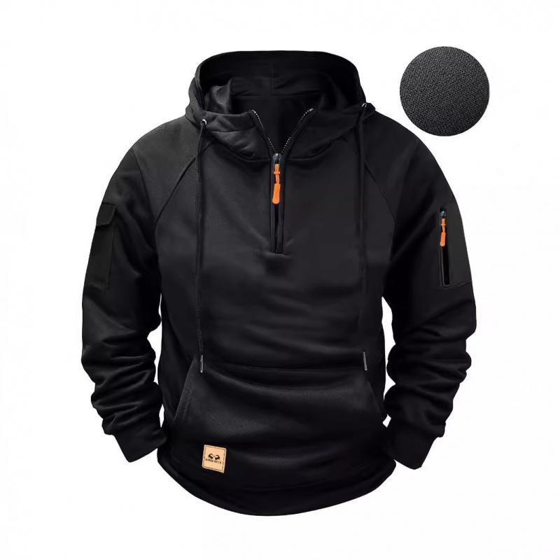 New Spring And Autumn Men S Hoodie With Zipper And Multiple Pockets, Pullover Sweatshirt For Sports And Casual Wear S чёрный
