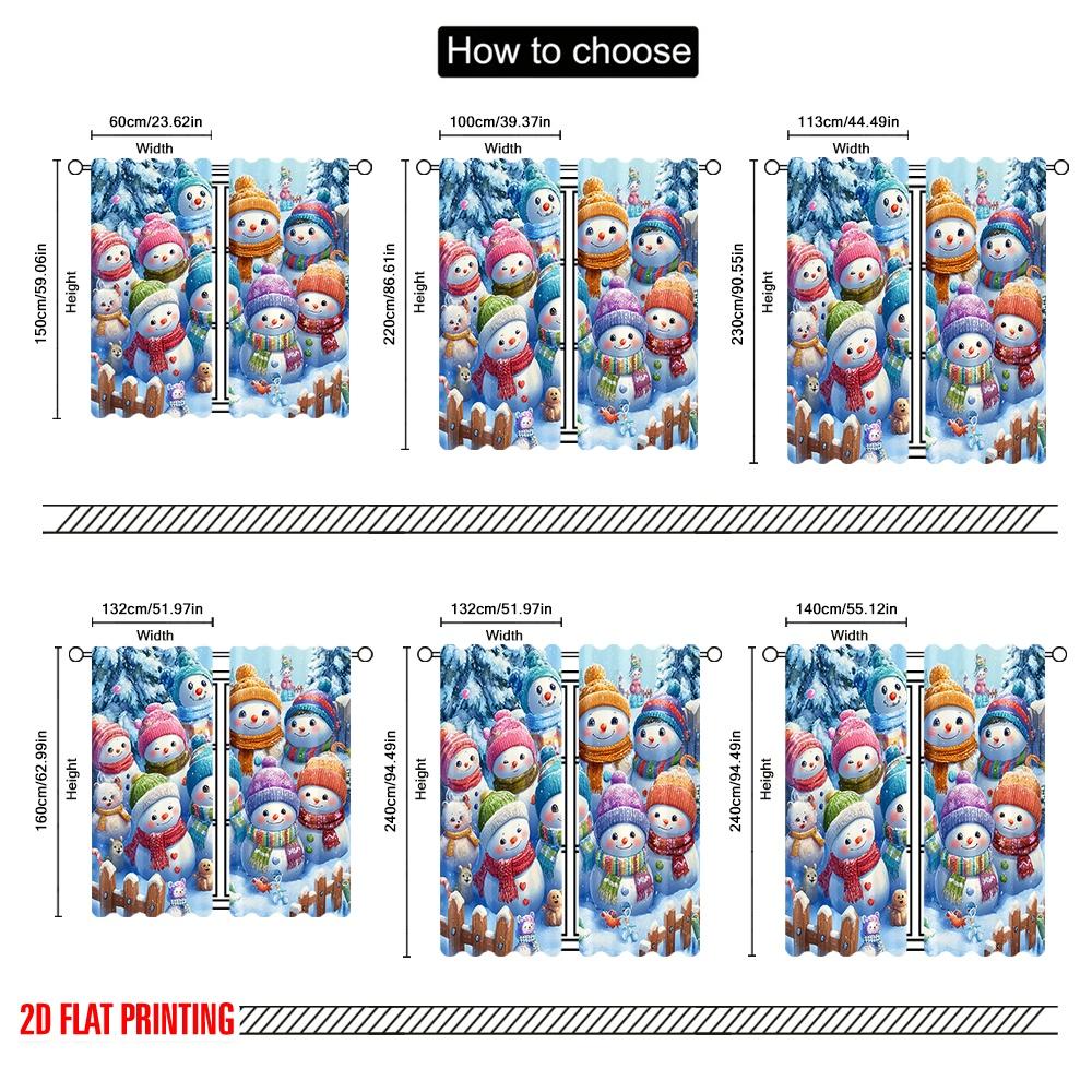 2 Stück, 2D-Flachdruck Lichtfilternde Vorhänge Schneemannfamilie Winter Vielseitig Langlebig Polyester (ohne Stange) Zimmerdeko Ldeal