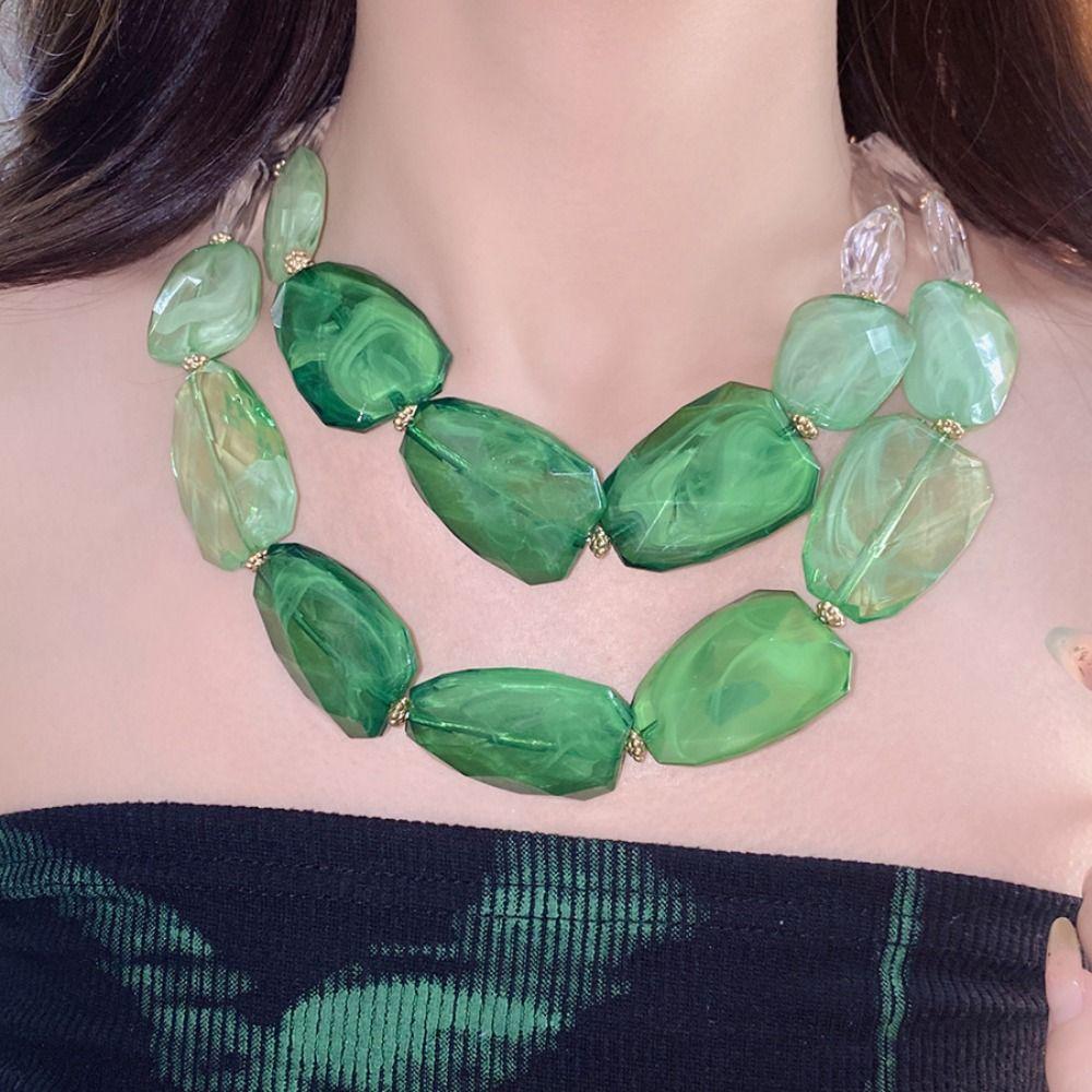 Irregular Acrylic Beaded Double-layer Necklace Exaggerated Clavicle Chain Beaded Necklace  Gift
