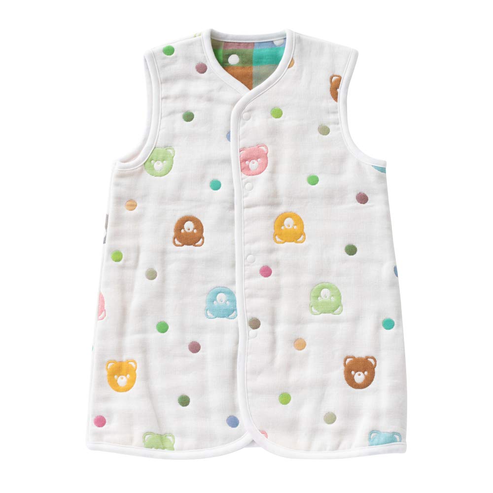 Cream de Coco Gauze Bear Print Sleep Long Vest for Warmth Made in Size One Size Fits All 6-Layer Vest, [Soft/Comfortable] Baby, 100% Cotton, Japan, K,