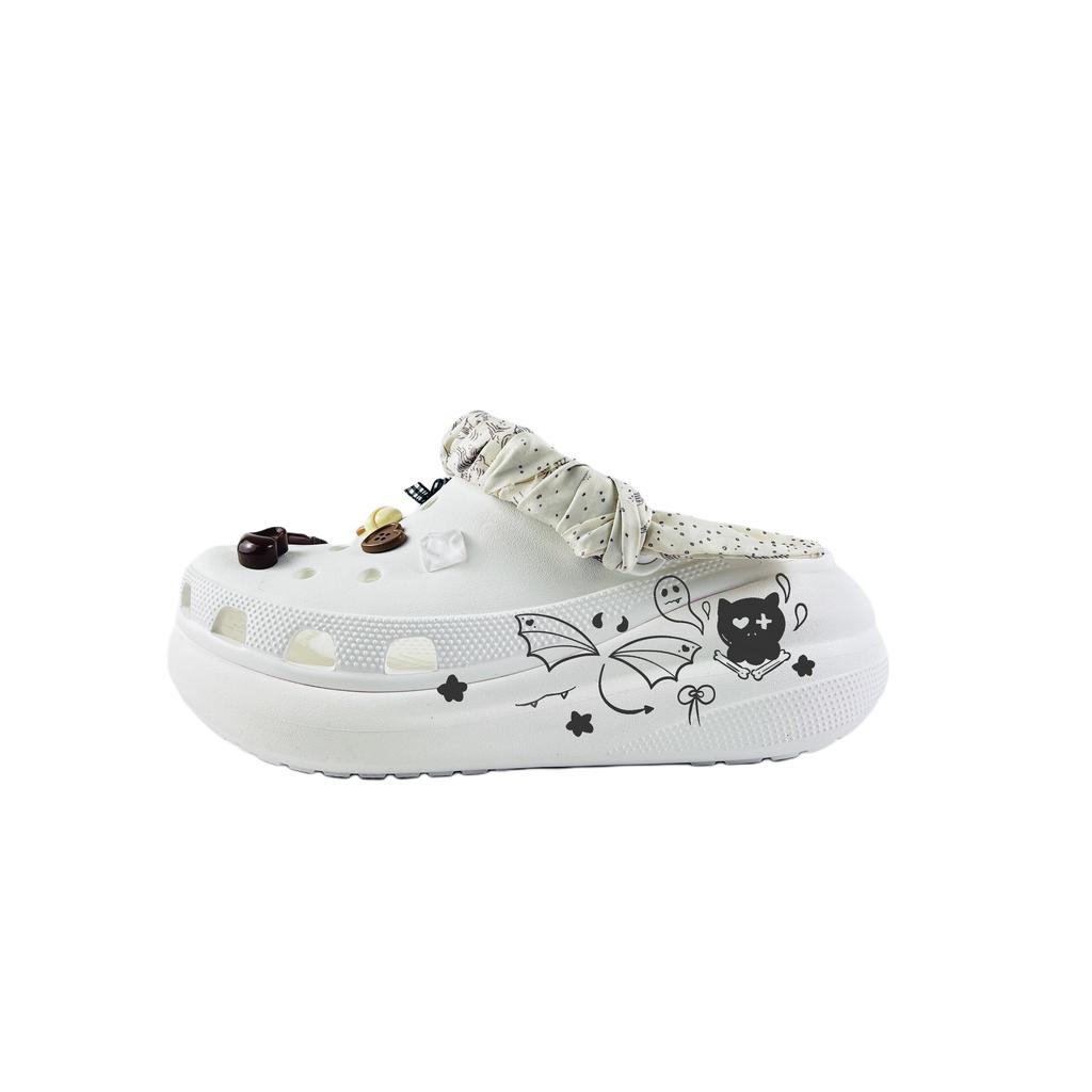 Crocs Crush Clog EVA Bear Buttons Fashionable and Versatile Comfortable Casual Hole Shoes Unisex White
