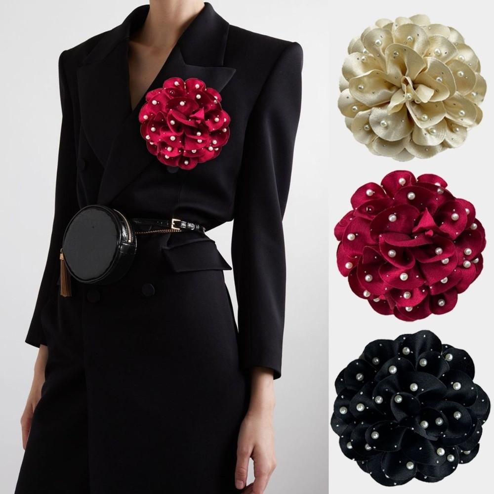 Elegant Fabric Flower Brooch 13cm Size Pearl Badge Corsage New Brooch Pin Clothing Accessories
