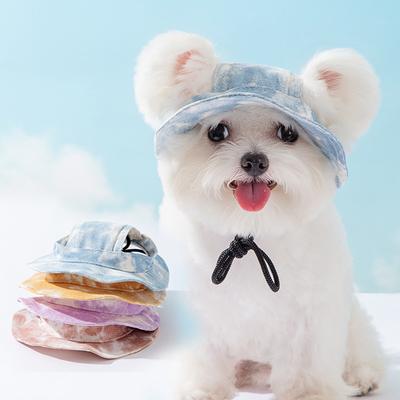 Chien de compagnie Drôle Tie-dye Bob Chat Quatre Saisons Universel Photo Visière Protection Solaire Chapeau Teddy Mignon