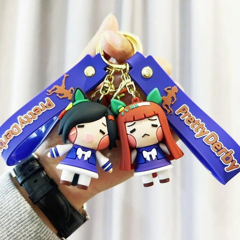 Cute Anime Pretty Derby PVC Figure Cosplay Pendant Cartoon Doll Key Ring Car Backpack Keyholder Key Buckle