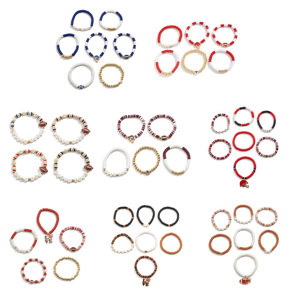 Letter Football Charm Bracelet for Women and Men Adjustable Beaded Bangles Stackable Jewelry for Sports Enthusiasts