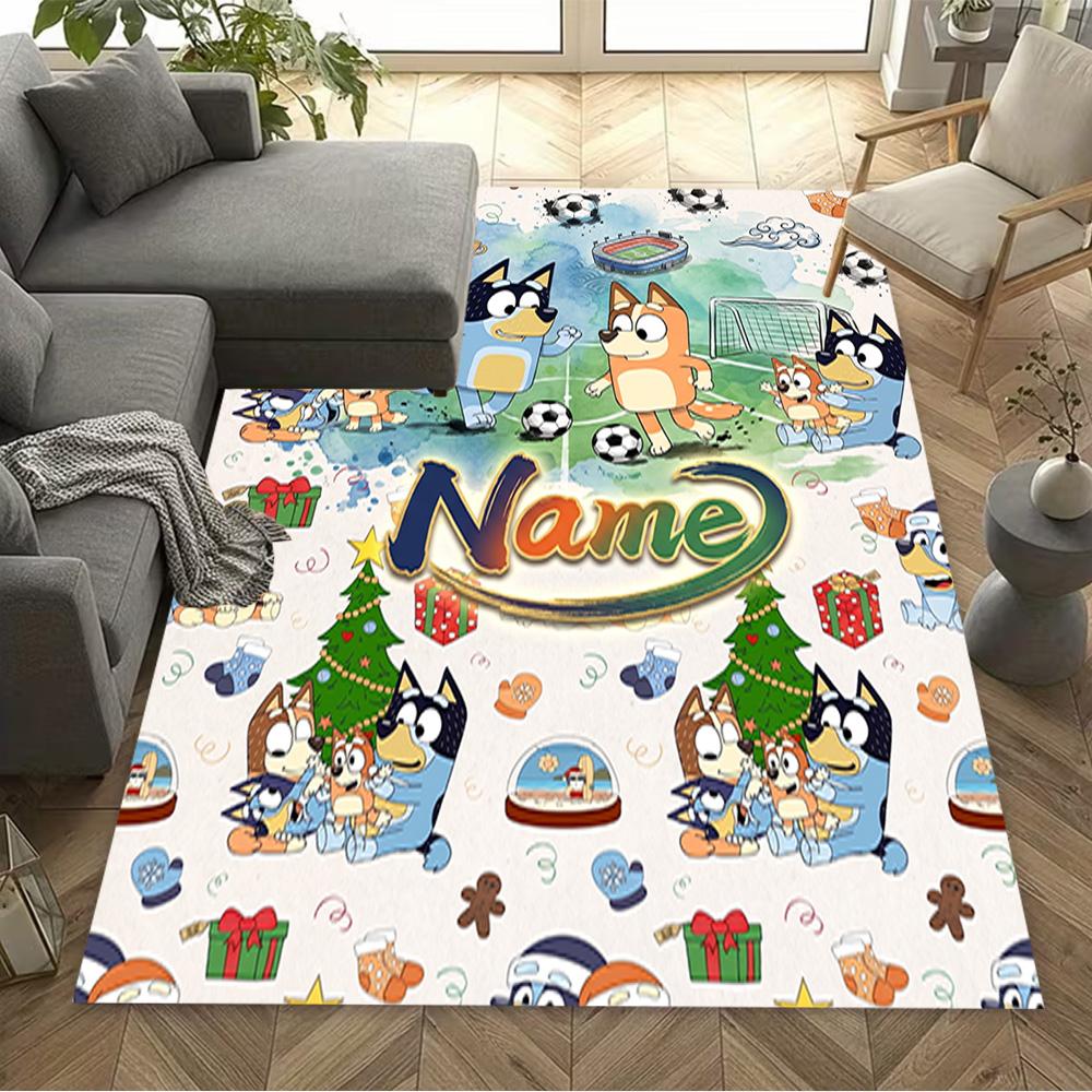 Soccer Fun Bluey Customized Name Floor Rug Office Rug Design for Dormitory Study room Playrooms Bedrooms Antislip Carpet Decorate Offices